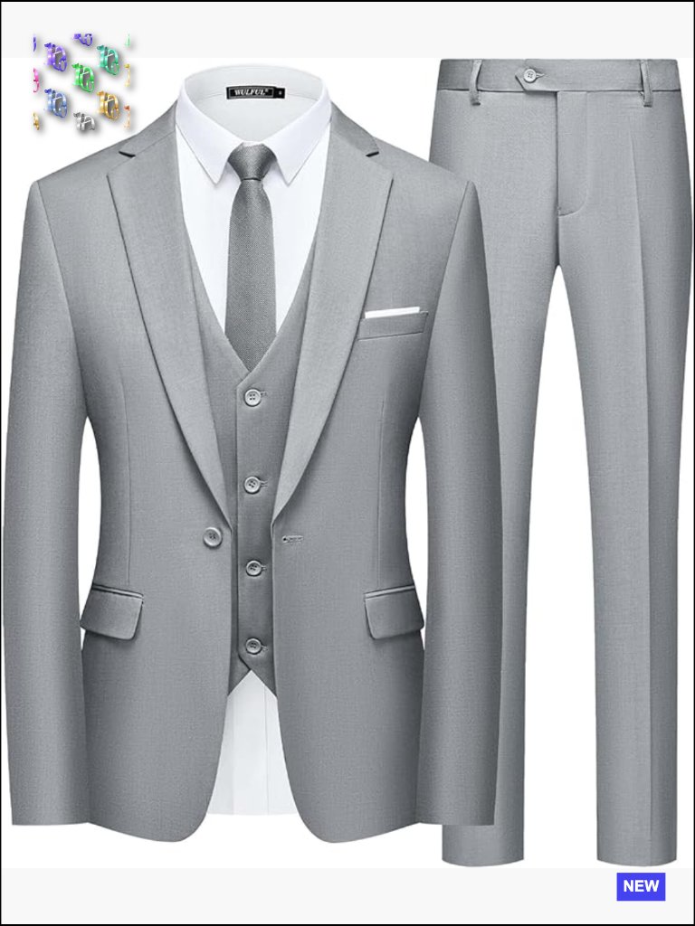 Slim Fit Three-Piece Suit Blazer Vest Pant Business Wedding Formal
